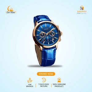 LIGE 9866 Men Fashion h Quartz Luxury Leather Waterproof Chronograph Watch