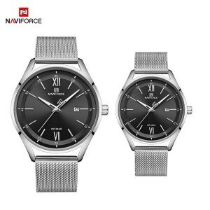 NAVIFORCE NF3013 Silver Mesh Stainless Steel Analog Watch For Couple - White & Silver