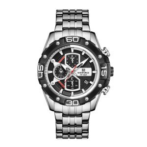 NAVIFORCE NF8018 Silver Stainless Steel Chronograph Watch For Men - Silver