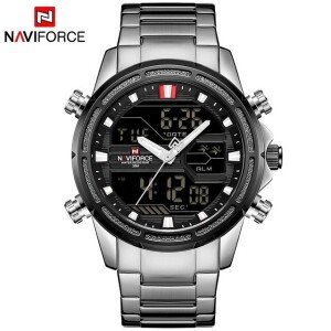 NAVI forCE NF9138 Silver Stainless Steel for Men - Silver and Black