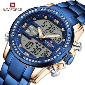 NAVIFORCE NF9190 Royal Blue Stainless Steel Dual Time Watch For Women - Royal Blue & RoseGold