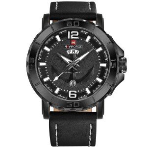 NF9122 - Black Leather Analog Watch for Men