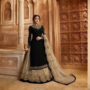 Semi-Stitched Four Piece Georgette Gown for women.