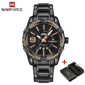 NAVIFORCE NF9117 PU Leather Analog Watch for Men - Black