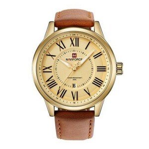 NAVIFORCE NF9126 - Brown Leather Analog Watch for Men- Brown & Silver