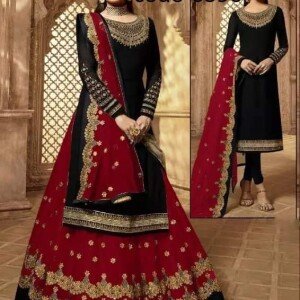 Semi-Stitched Four Piece Georgette Gown for women.