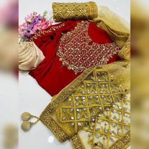 Semi-Stitched Indian Weightless Georgette Patti Work with Heavy Embroidery Work with Gorgeous Dupatta Work Salwar Kameez
