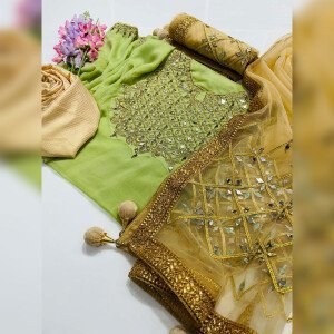 Semi-Stitched Indian Weightless Georgette Heavy Embroidery & Dollar Work with Gorgeous Dupatta Embroidery and Dollar