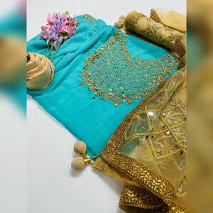 Semi-Stitched Indian Weightless Georgette Heavy Embroidery & Dollar Work with Gorgeous Dupatta Embroidery and Dollar
