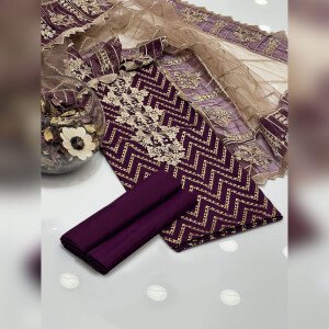 Pure AC Cotton Fabrics With Embroidery and printed Work Semi-Stitched Salwar Kameez