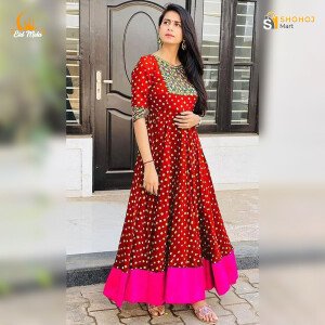 High Quality Italian Silk Fabric With Embroidery Work With Digital Printed Readymade Kurti for Women