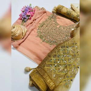 Semi-Stitched Indian Weightless Georgette Heavy Embroidery & Dollar Work with Gorgeous Dupatta Embroidery and Dollar Wor