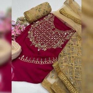 Semi-Stitched Indian Weightless Georgette Heavy Embroidery & Dollar Work with Gorgeous Dupatta Embroidery and Dollar Wor