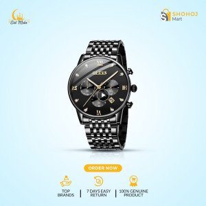 OLEVS 2868 Silver black Water Resistant Diamond Luxury Watch For Men