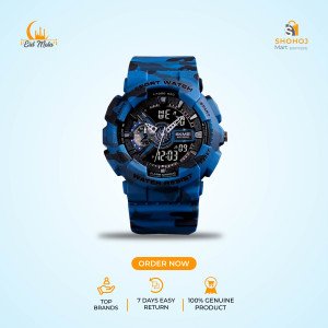 SKMEI Men Sport Watches Digital Chronograph Dual Display Alarm Watch Waterproof Fashion Wristwatches for Men 1688-[Blue