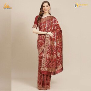 Printed Silk Saree With Blouse Piece For Women